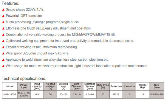 Pengelasan aluminium MIG-180sp Profesi